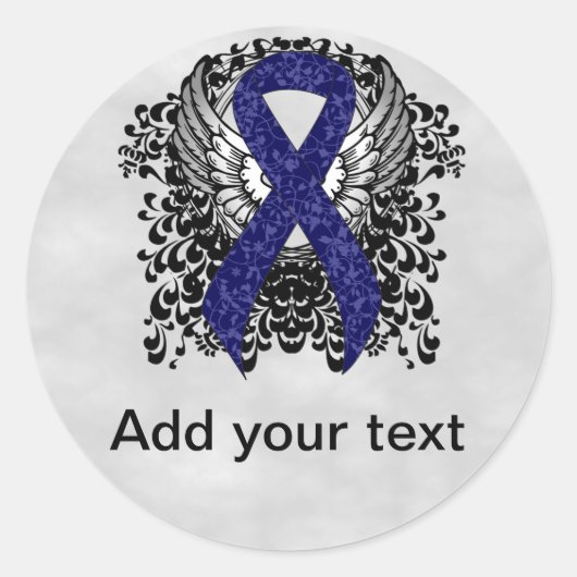 翼を持つダークブルーリボン ラウンドシール (正面)