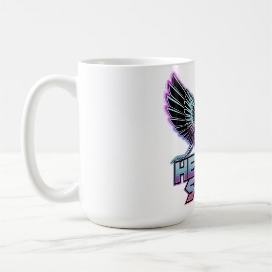 翼を持つ光沢のある金属製の天使、Y2Kデザイン コーヒーマグカップ (左)