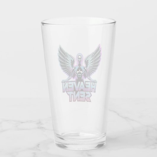 翼を持つ光沢のある金属製の天使、Y2Kデザイン タンブラーグラス (裏面)