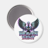 翼を持つ光沢のある金属製の天使、Y2Kデザイン マグネット (正面/裏面)