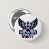 翼を持つ光沢のある金属製の天使、Y2Kデザイン 缶バッジ (正面&裏面)