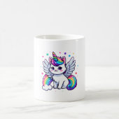 翼を持つ夢のようなユニコーンきらめく猫 コーヒーマグカップ (中央)