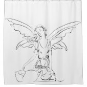 翼を持つ妖精の座る シャワーカーテン (正面)