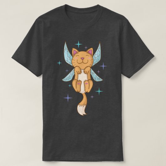 翼を持つ妖精の猫 Tシャツ (デザイン正面)