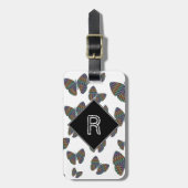 翼を持つ蝶の群カラフルれストライプの ラゲッジタグ (正面縦)