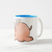 翼を持つ豚の漫画スケッチ 飛んでいる ツートーンマグカップ (正面右)