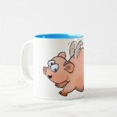 翼を持つ豚の漫画スケッチ 飛んでいる ツートーンマグカップ (正面左)