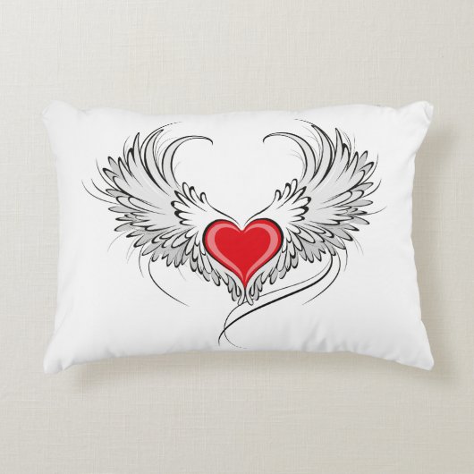 翼を持つ赤い天使ハート アクセントクッション (正面)