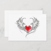 翼を持つ赤い天使ハート エンクロージャーカード (正面/裏面)