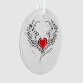 翼を持つ赤い天使ハート オーナメント (正面)