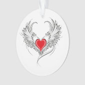 翼を持つ赤い天使ハート オーナメント (正面)