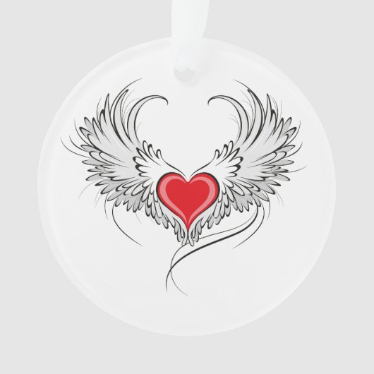 翼を持つ赤い天使ハート オーナメント (正面)