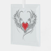 翼を持つ赤い天使ハート ガラスオーナメント (正面左)