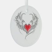 翼を持つ赤い天使ハート ガラスオーナメント (正面右)