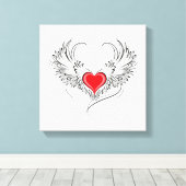 翼を持つ赤い天使ハート キャンバスプリント (インサイチュ (ウッドフロア))