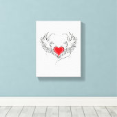 翼を持つ赤い天使ハート キャンバスプリント (インサイチュ (ウッドフロア))