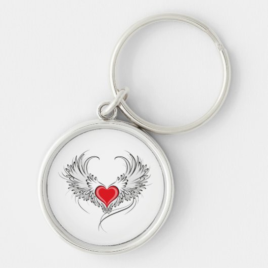 翼を持つ赤い天使ハート キーホルダー (正面)