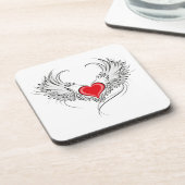 翼を持つ赤い天使ハート コースター (左側)