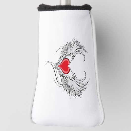 翼を持つ赤い天使ハート ゴルフヘッドカバー (回転90)