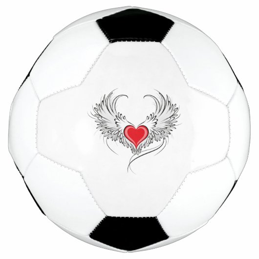 翼を持つ赤い天使ハート サッカーボール (正面)
