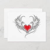 翼を持つ赤い天使ハート サンキューカード (正面/裏面)