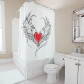 翼を持つ赤い天使ハート シャワーカーテン (インサイチュ)