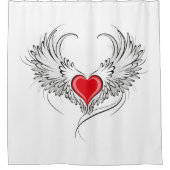 翼を持つ赤い天使ハート シャワーカーテン (正面)