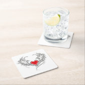 翼を持つ赤い天使ハート スクエアペーパーコースター (インサイチュ)