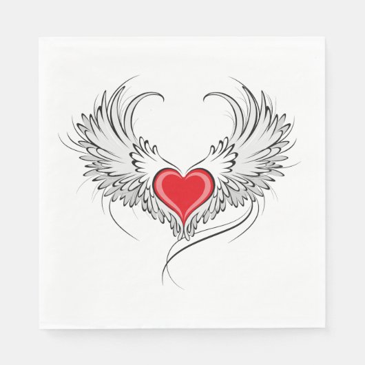 翼を持つ赤い天使ハート スタンダードランチョンナプキン (正面)