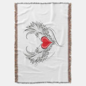 翼を持つ赤い天使ハート スローブランケット (正面縦)