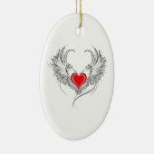 翼を持つ赤い天使ハート セラミックオーナメント (右)