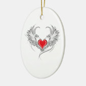 翼を持つ赤い天使ハート セラミックオーナメント (左)