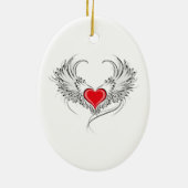 翼を持つ赤い天使ハート セラミックオーナメント (裏面)