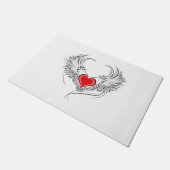 翼を持つ赤い天使ハート ドアマット (アングル)