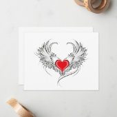 翼を持つ赤い天使ハート ノートカード (正面/裏面インサイチュ)