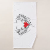 翼を持つ赤い天使ハート バスタオル (バスタオル)