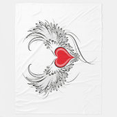 翼を持つ赤い天使ハート フリースブランケット (正面)