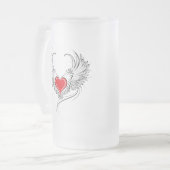 翼を持つ赤い天使ハート フロストグラスビールジョッキ (正面左)