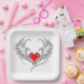 翼を持つ赤い天使ハート ペーパープレート (パーティー)