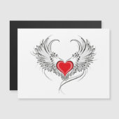 翼を持つ赤い天使ハート マグネット招待状 (正面/裏面)