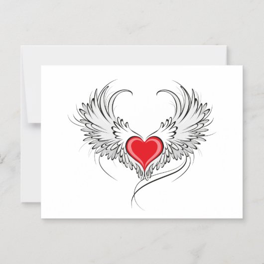 翼を持つ赤い天使ハート マグネット招待状 (正面)