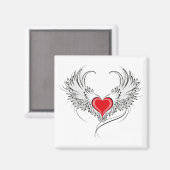 翼を持つ赤い天使ハート マグネット (正面/裏面)