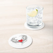 翼を持つ赤い天使ハート ラウンドペーパーコースター (インサイチュ)