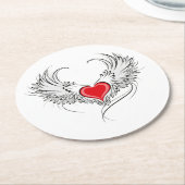 翼を持つ赤い天使ハート ラウンドペーパーコースター (アングル)