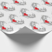 翼を持つ赤い天使ハート ラッピングペーパー (角)