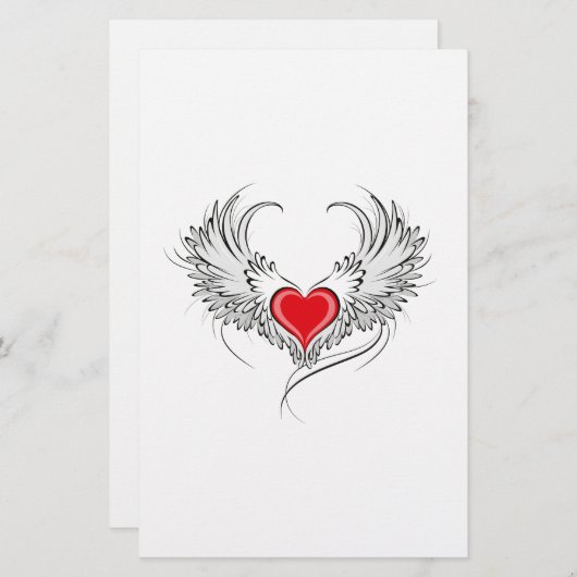 翼を持つ赤い天使ハート 便箋 (正面/裏面)