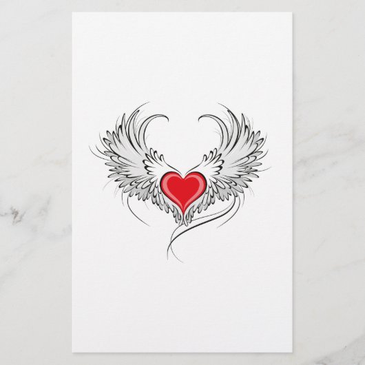 翼を持つ赤い天使ハート 便箋 (正面)
