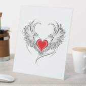 翼を持つ赤い天使ハート 台座サイン (インサイチュ)