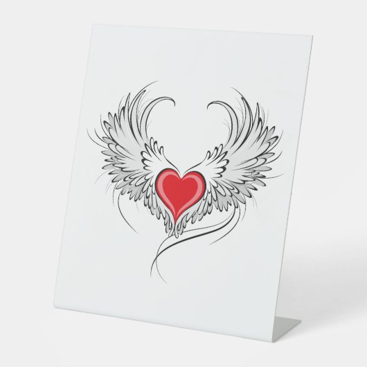 翼を持つ赤い天使ハート 台座サイン (正面)