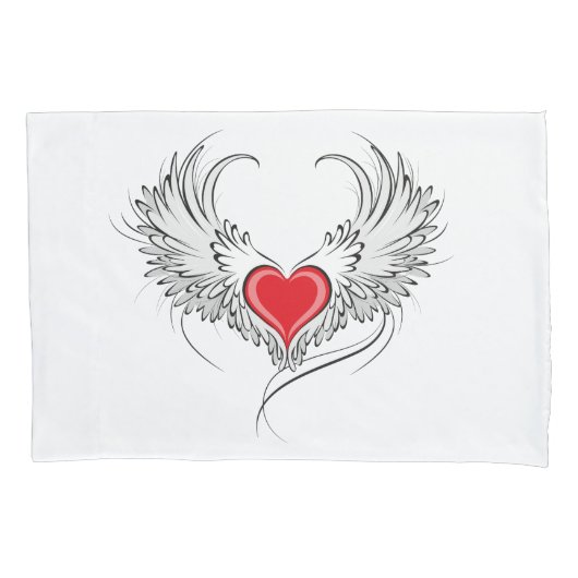翼を持つ赤い天使ハート 枕カバー (正面)